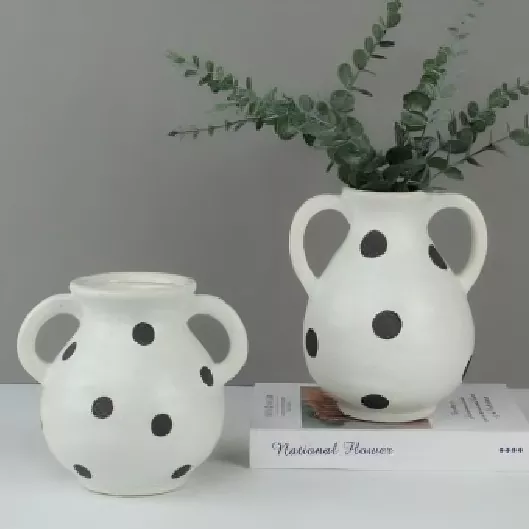 Polka dot steingods vase