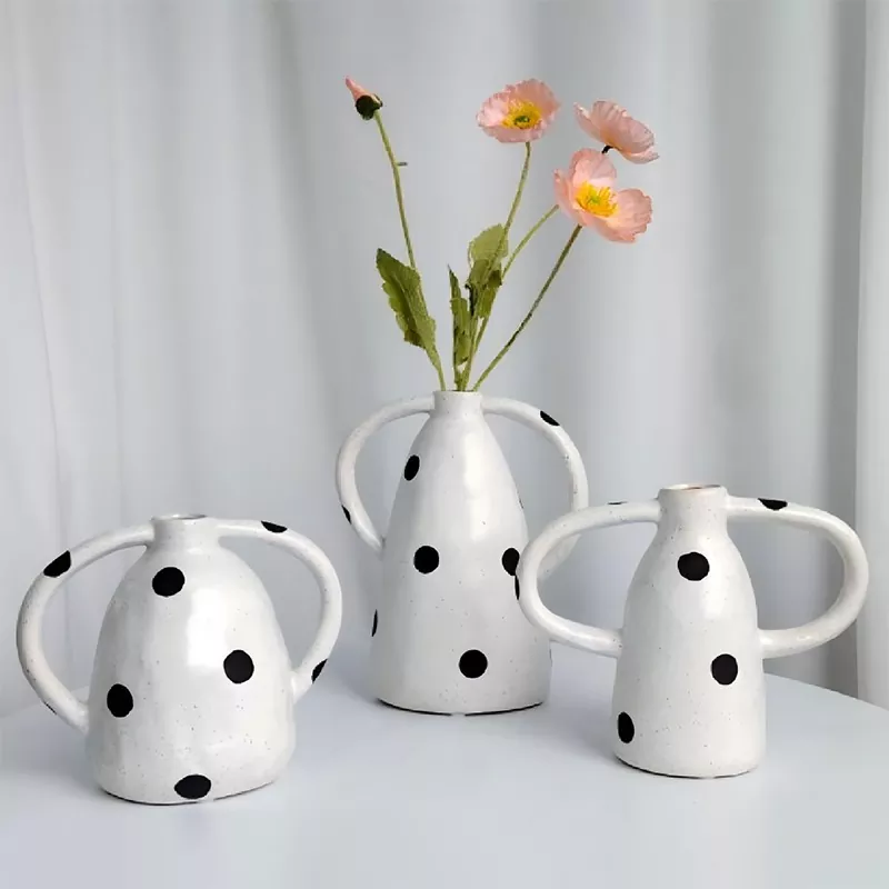 Polka dot steingods vase
